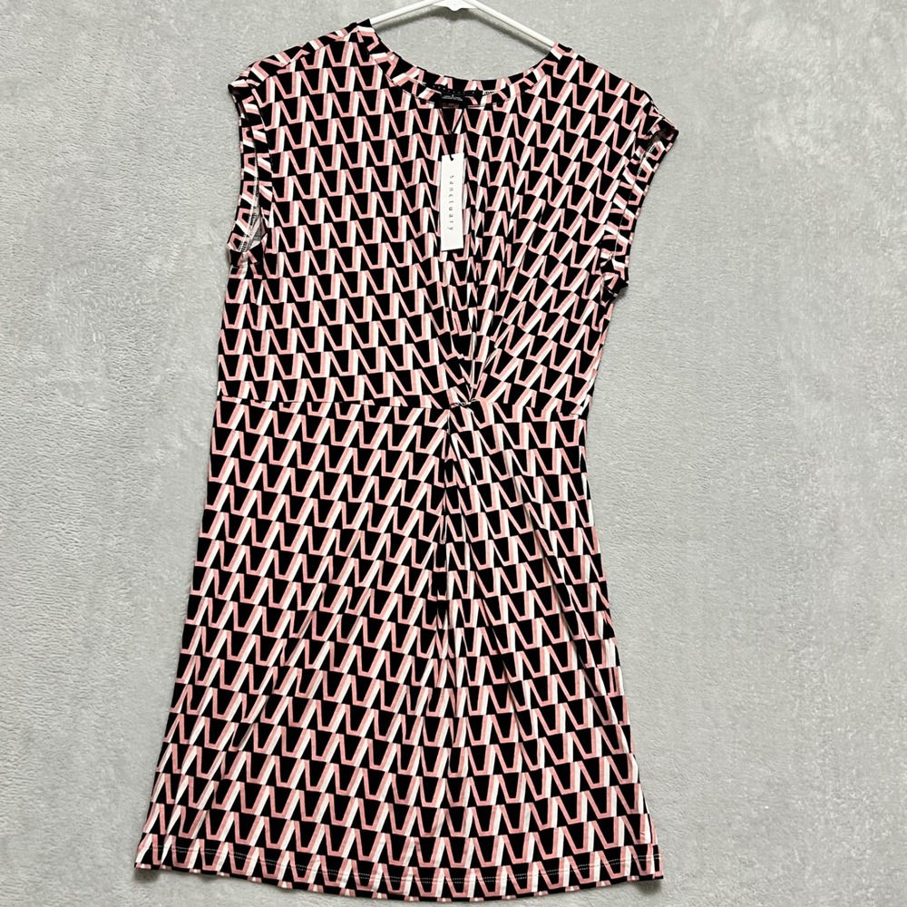 Sanctuary Pink Black Geometric Print Twist Front Dress S Rayon Stretch